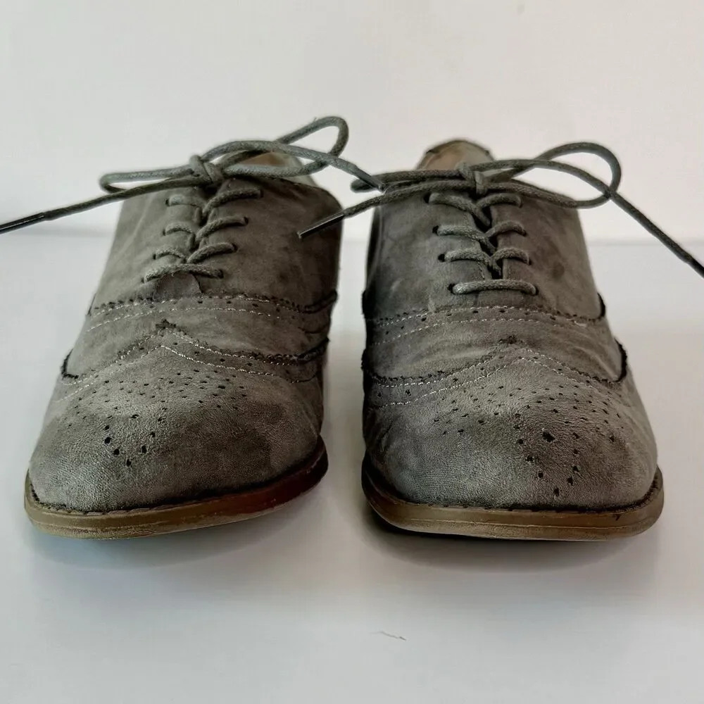 Merona Women's Size 8 Gray Faux Suede Oxford Wingtip Lace-Up Shoes